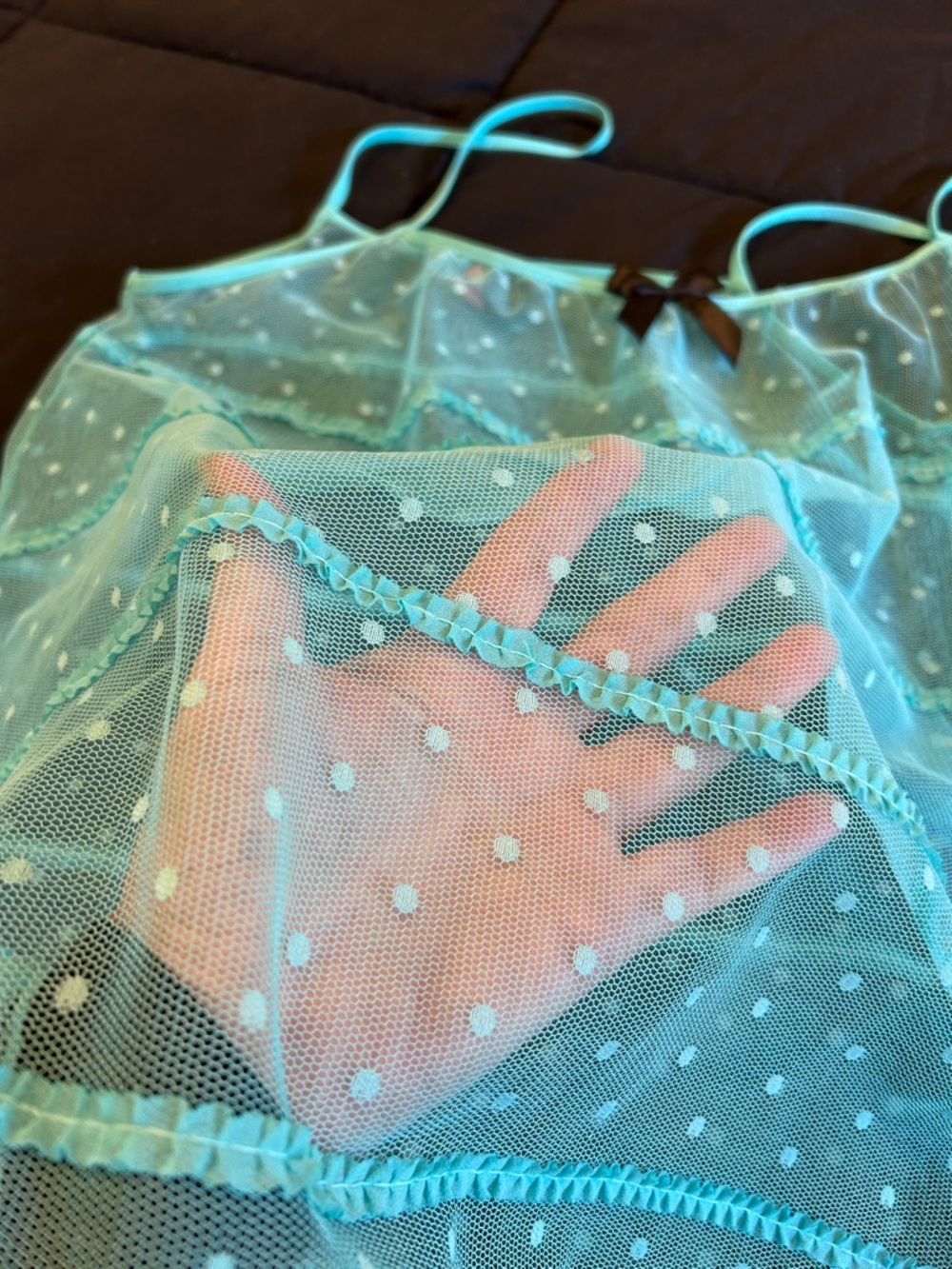 Victoria's Secret Sheer Mint Green Polka Dot Babydoll Chemise with Thong - Picture 7 of 9